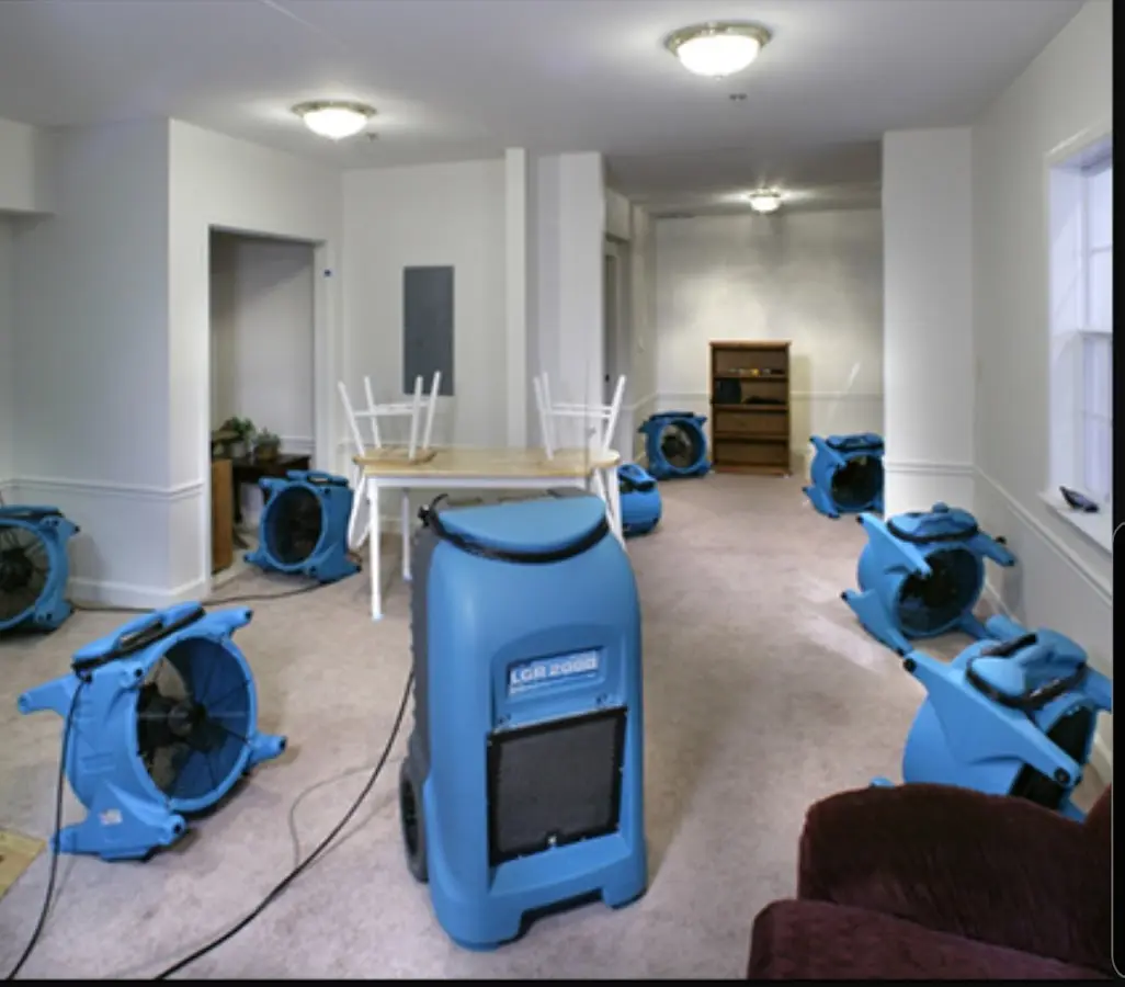 Air movers and dehumidifier setup for Water Damage Restoration in Hollywood